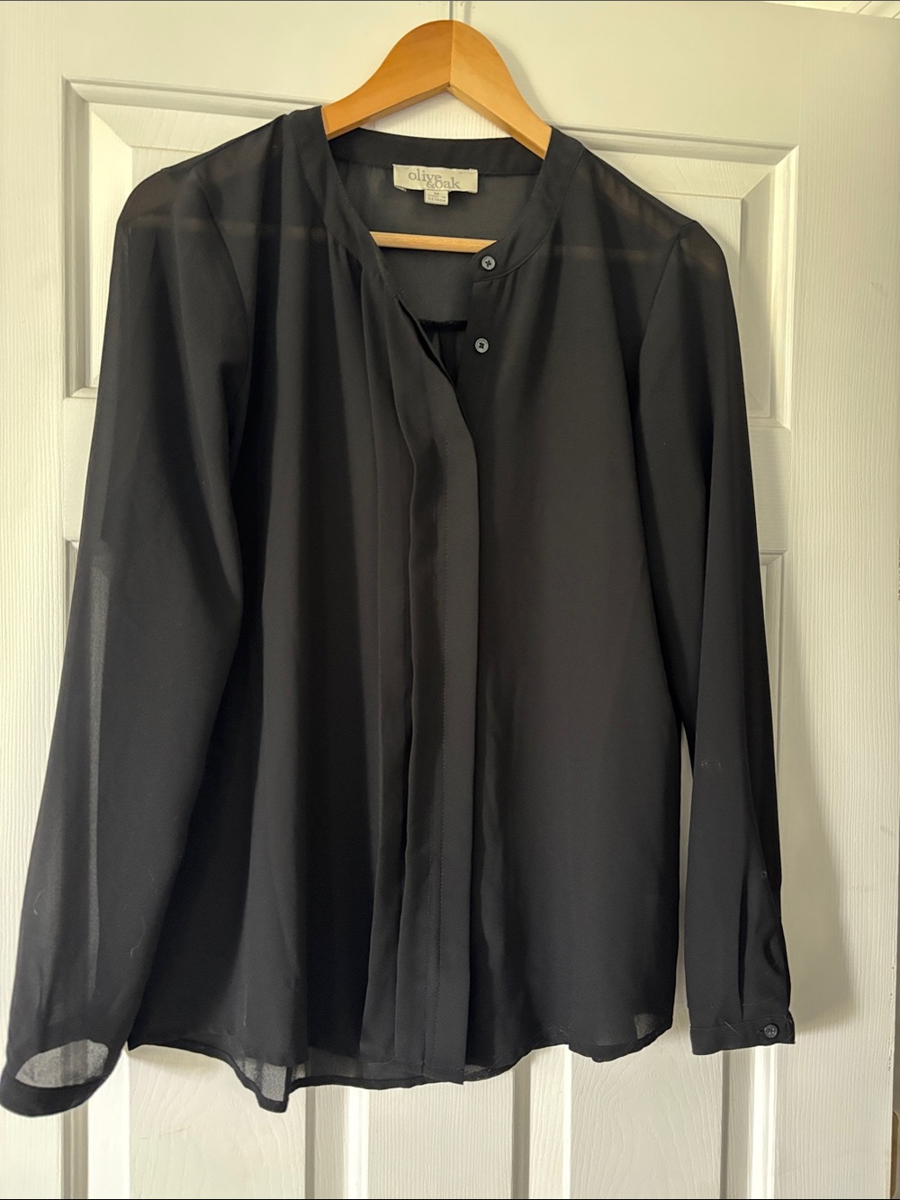 Black Long-Sleeve Sheer Button Shirt